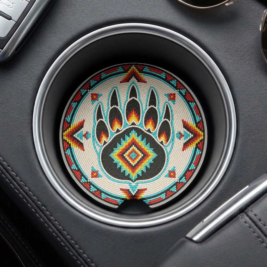 Native American Bear Paw Art Print, Southwest Tribal Faux Beadwork Looking Design, Indigenous Animal Symbol