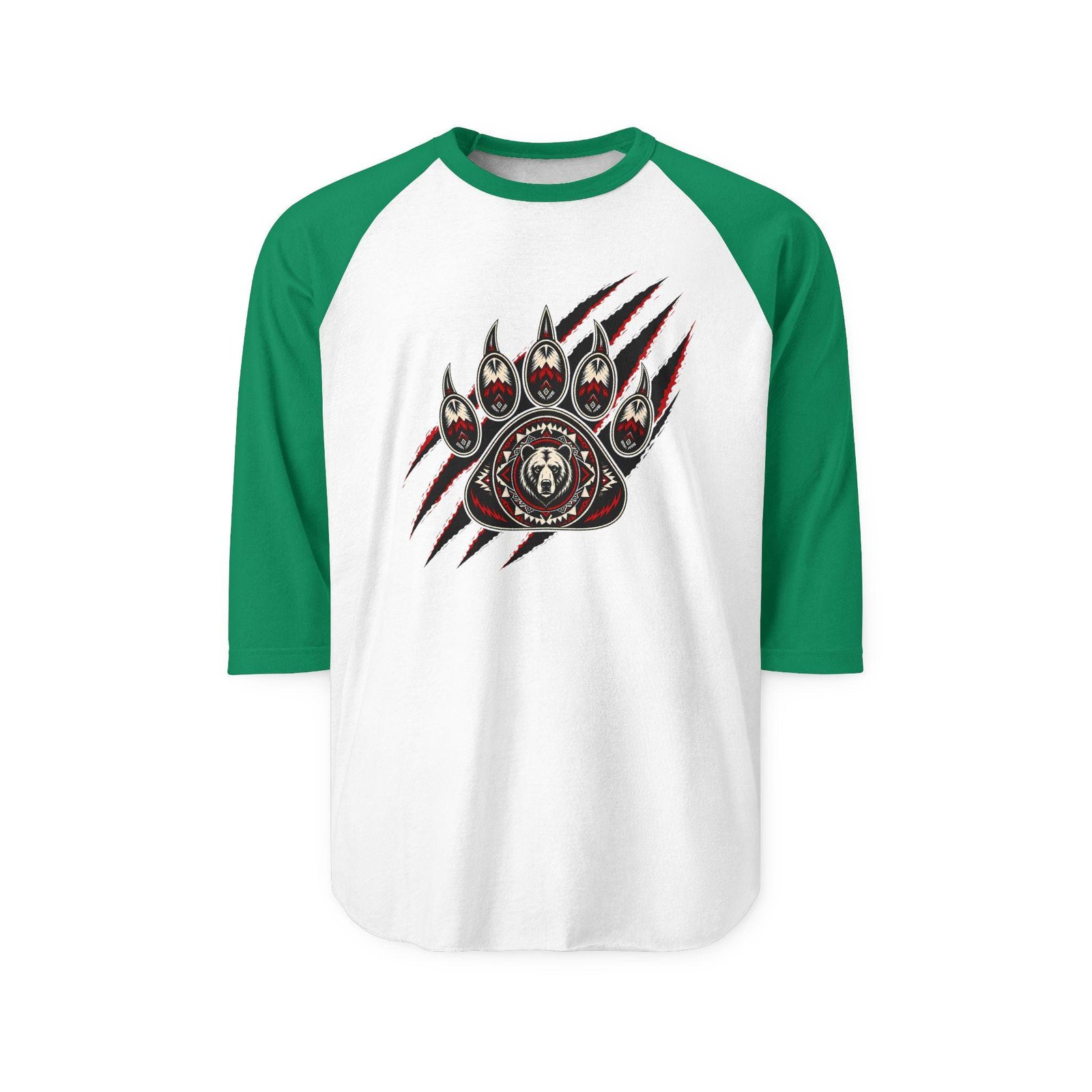 Tribal Bear Paw Raglan T-Shirt – Native Wildlife Graphic Tee for Outdoorsmen - Image 2