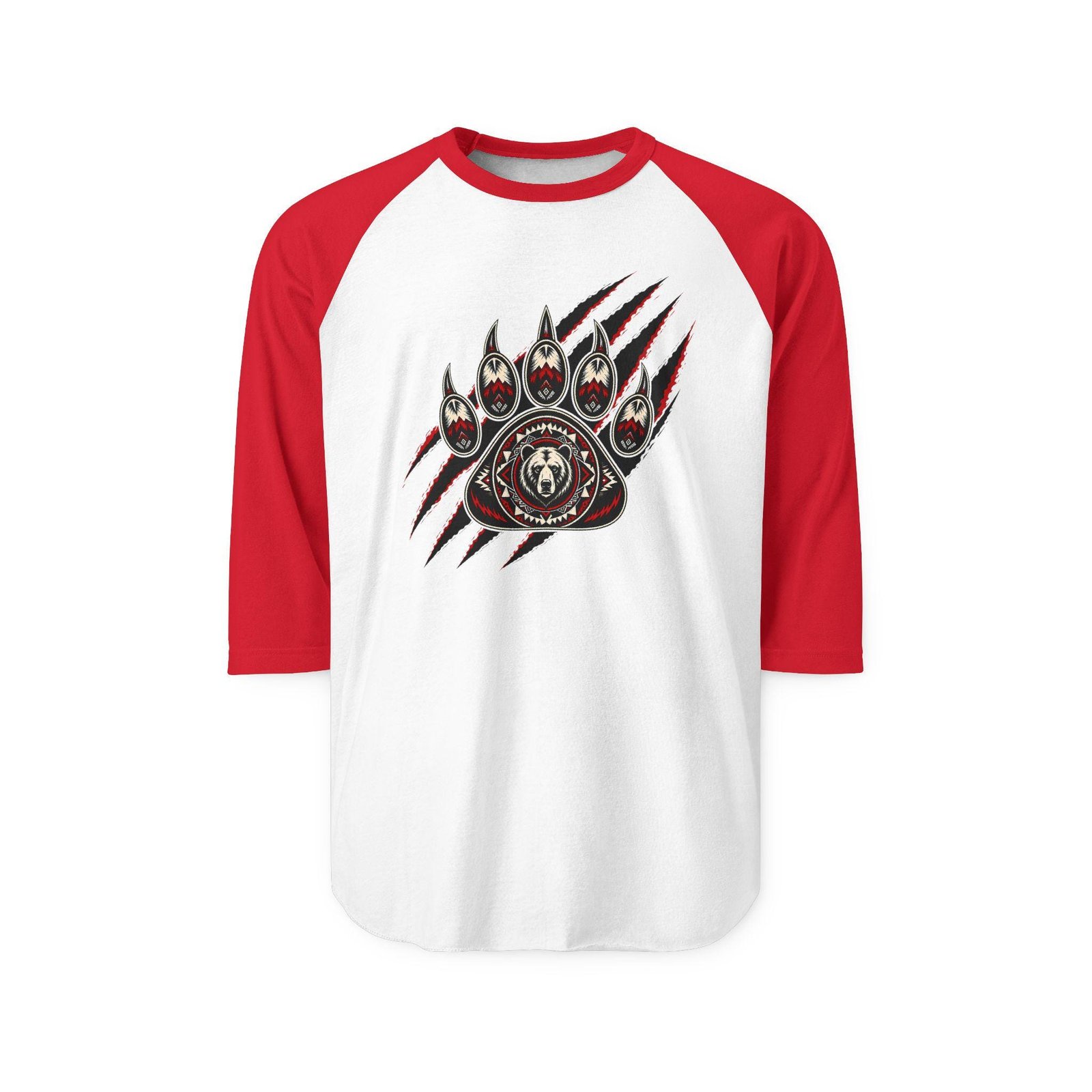 Tribal Bear Paw Raglan T-Shirt – Native Wildlife Graphic Tee for Outdoorsmen - Image 4