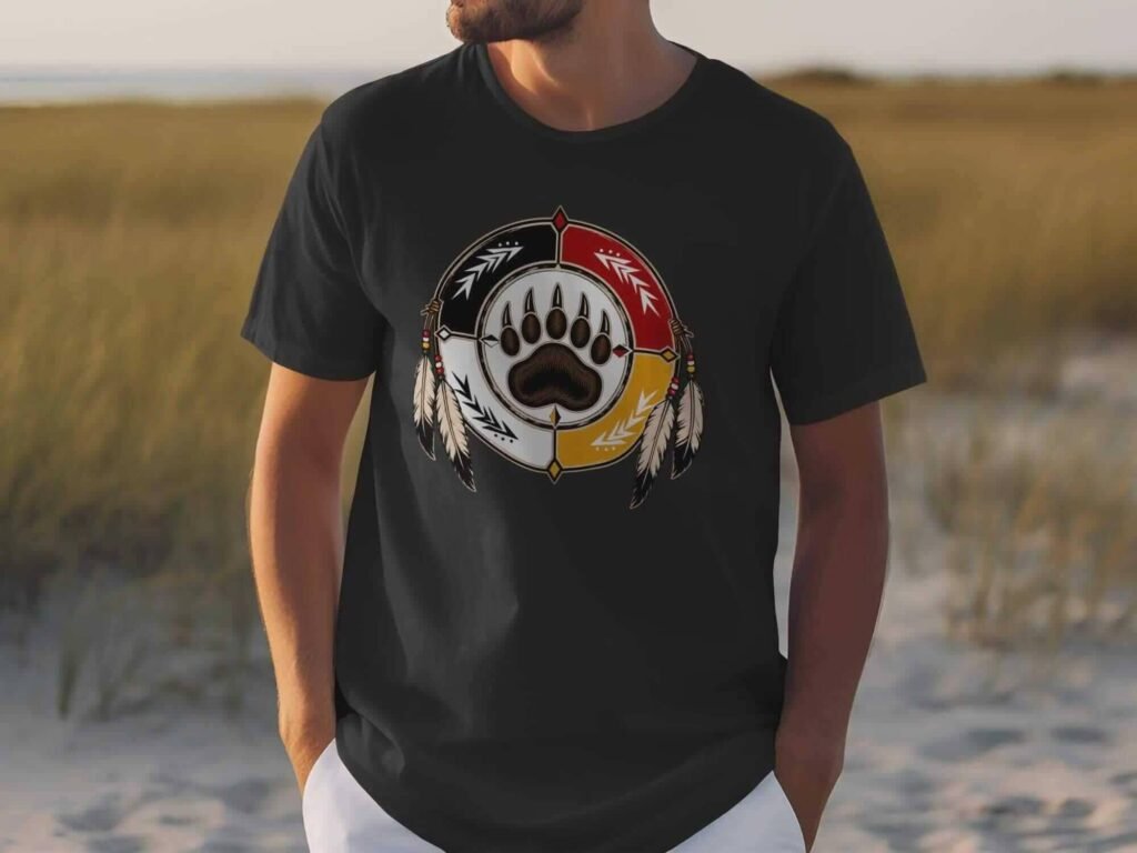 Native American Bear Paw Design Medicine Wheel T-Shirt