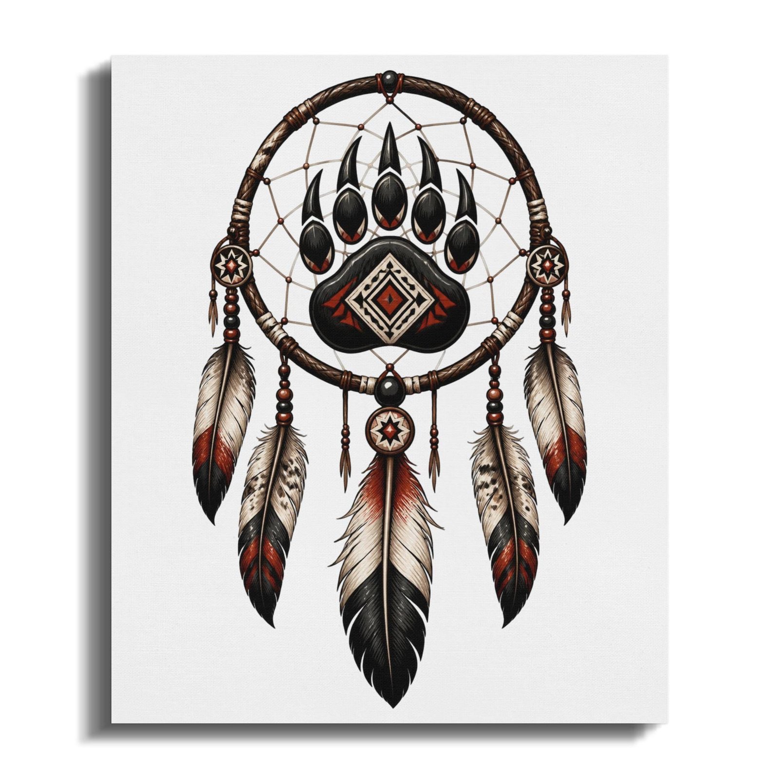 Bear Claw Dreamcatcher Canvas, Native American Designed Wall Art, Tribal Boho Home Decor, Spirit Animal Print for Rustic Cabin Decor