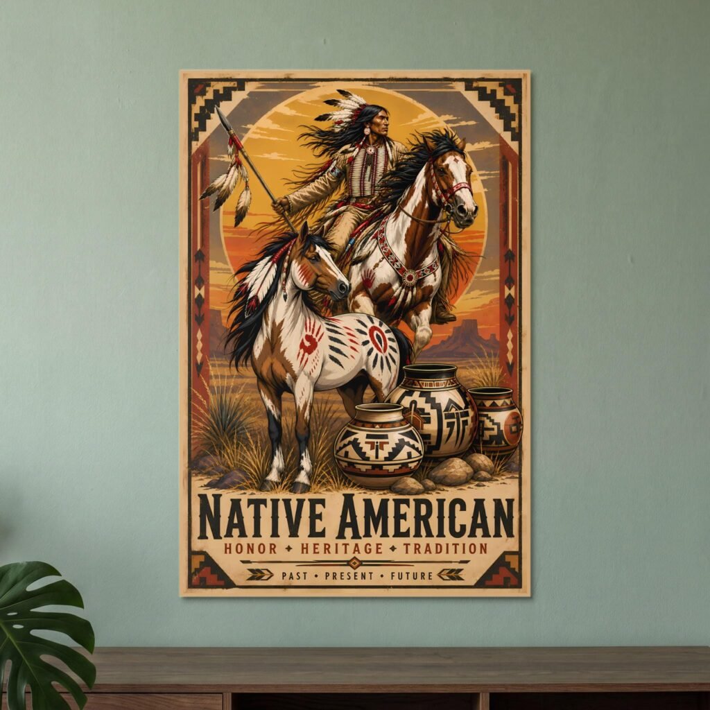 Native American Horse Warrior Art Print | Indigenous Heritage Cultural Poster