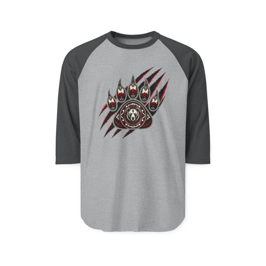 Tribal Bear Paw Raglan T-Shirt – Native Wildlife Graphic Tee for Outdoorsmen
