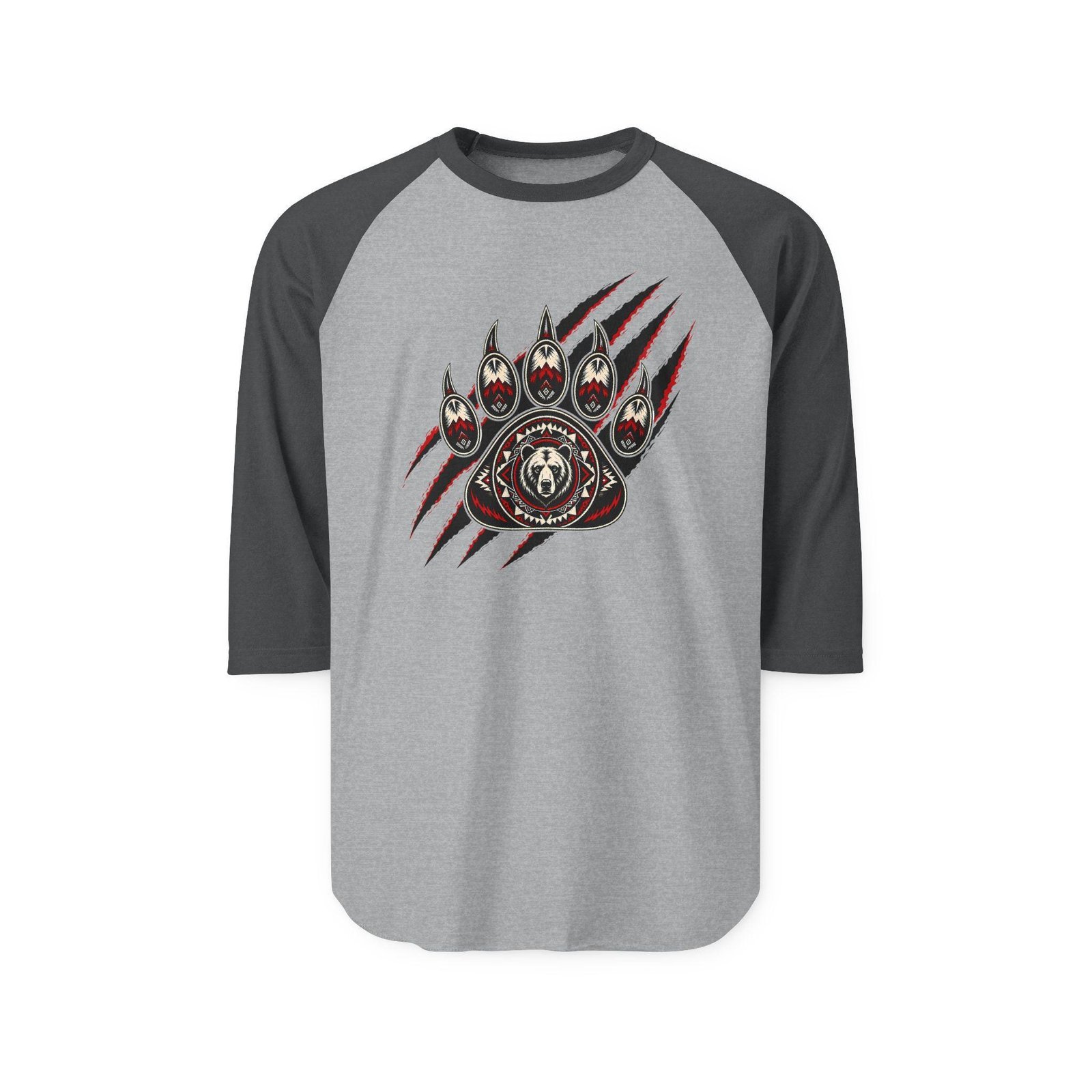 Tribal Bear Paw Raglan T-Shirt – Native Wildlife Graphic Tee for Outdoorsmen
