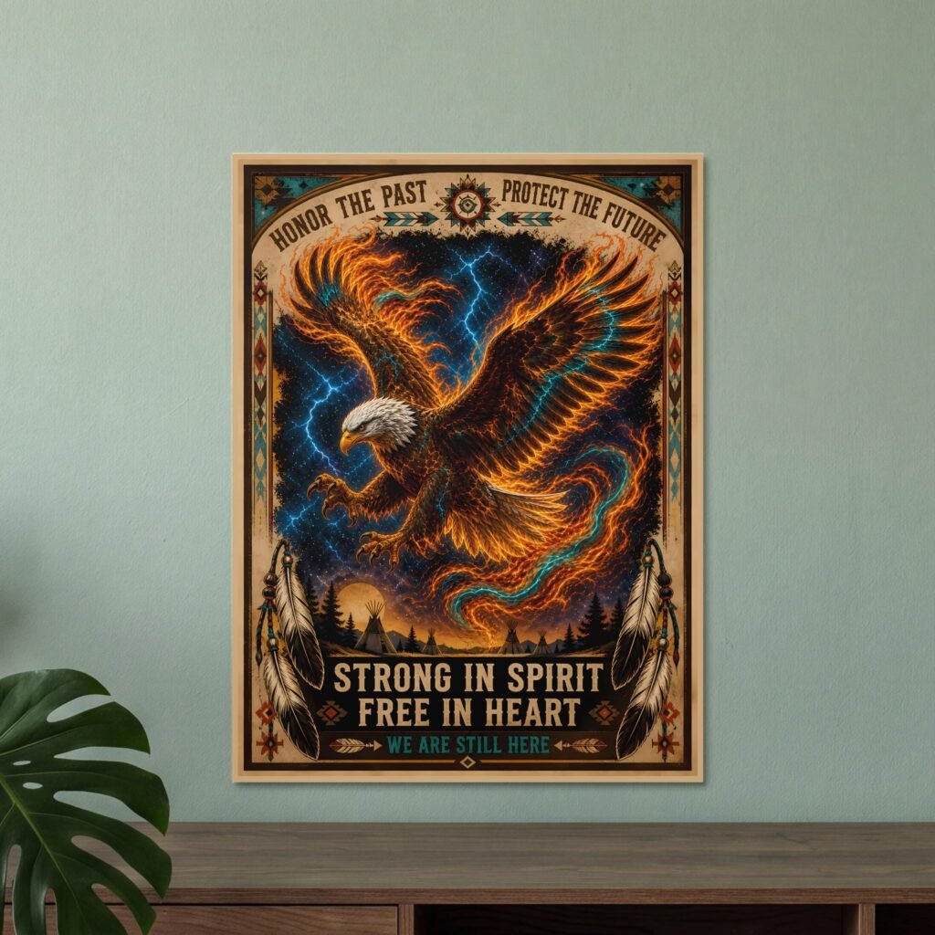Native American Fiery Eagle Art Poster, Honor Past Protect Future