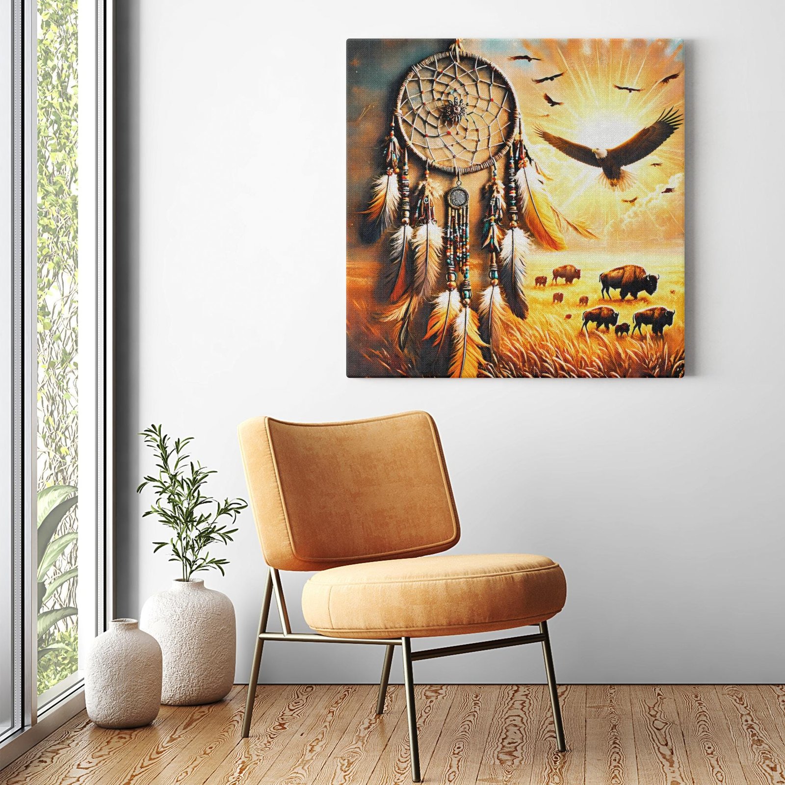 Dreamcatcher with Majestic Eagle & Bison Landscape Canvas Wall Decor - Image 6