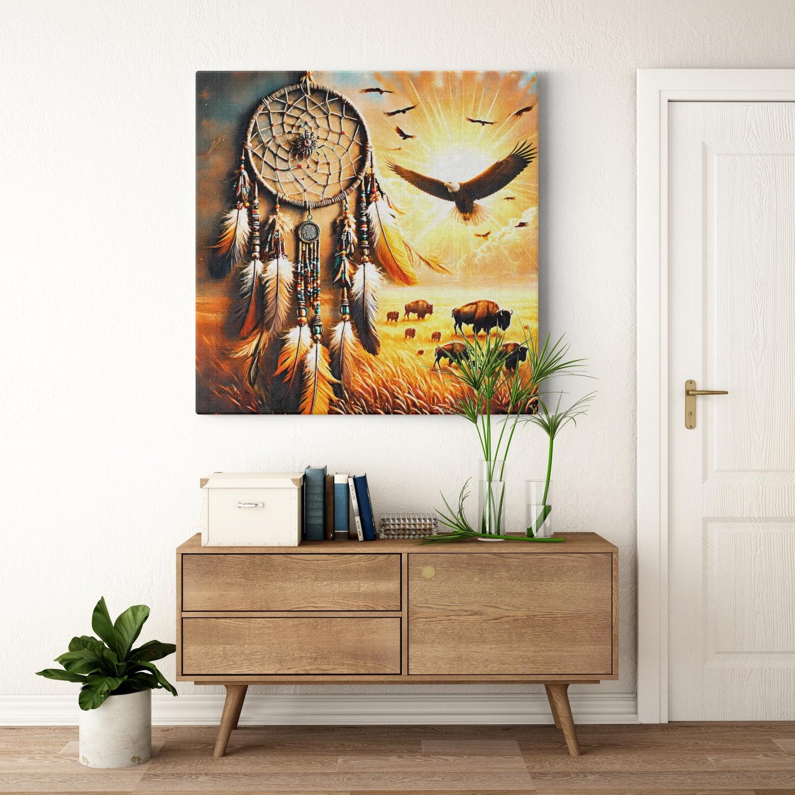Dreamcatcher with Majestic Eagle & Bison Landscape Canvas Wall Decor - Image 4