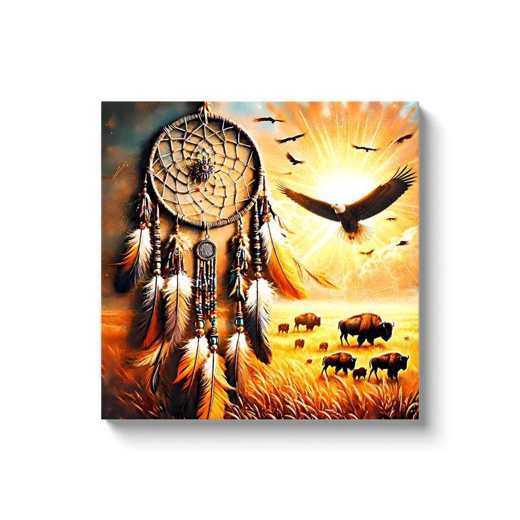 Dreamcatcher with Majestic Eagle & Bison Landscape Canvas Wall Decor - Image 5