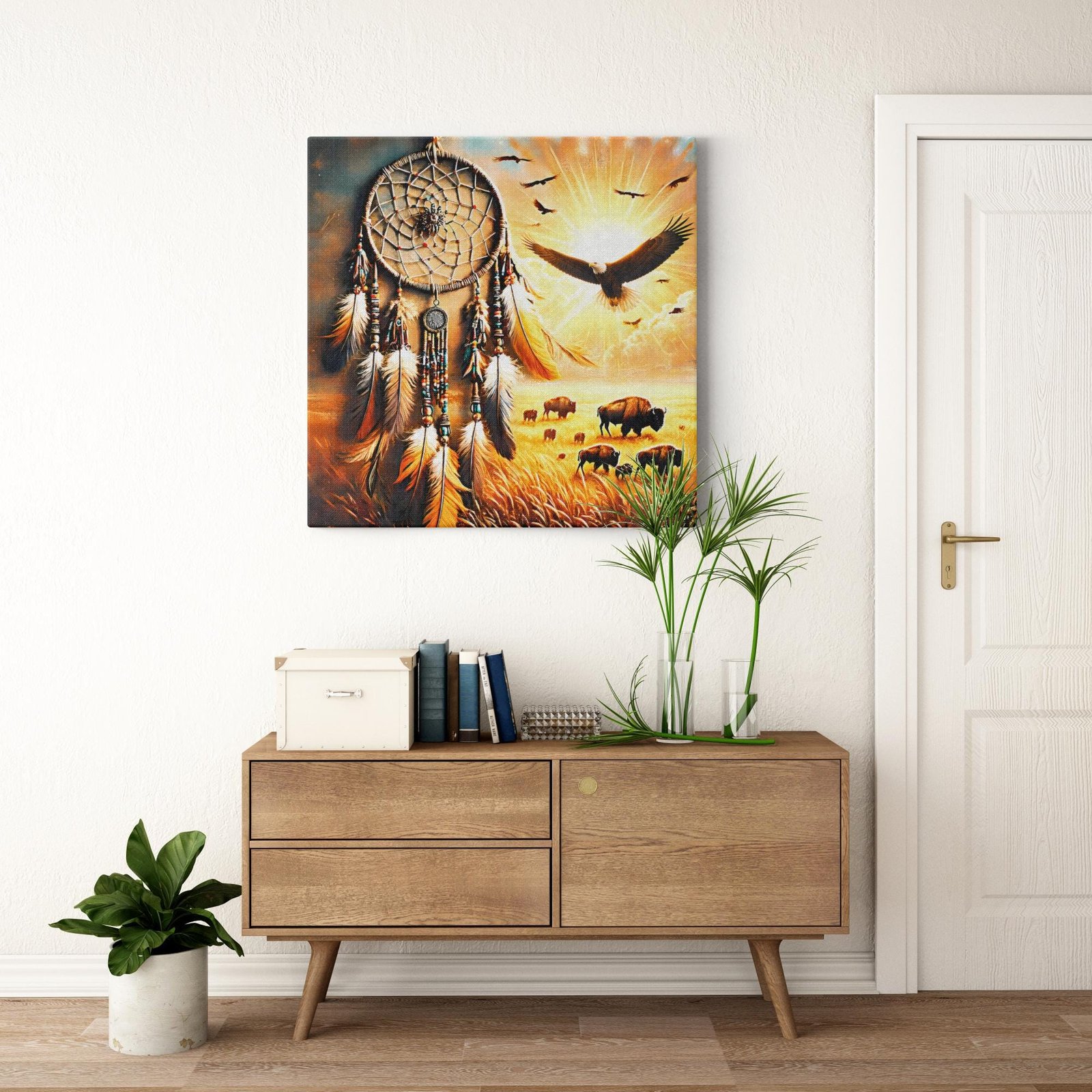 Dreamcatcher with Majestic Eagle & Bison Landscape Canvas Wall Decor - Image 3