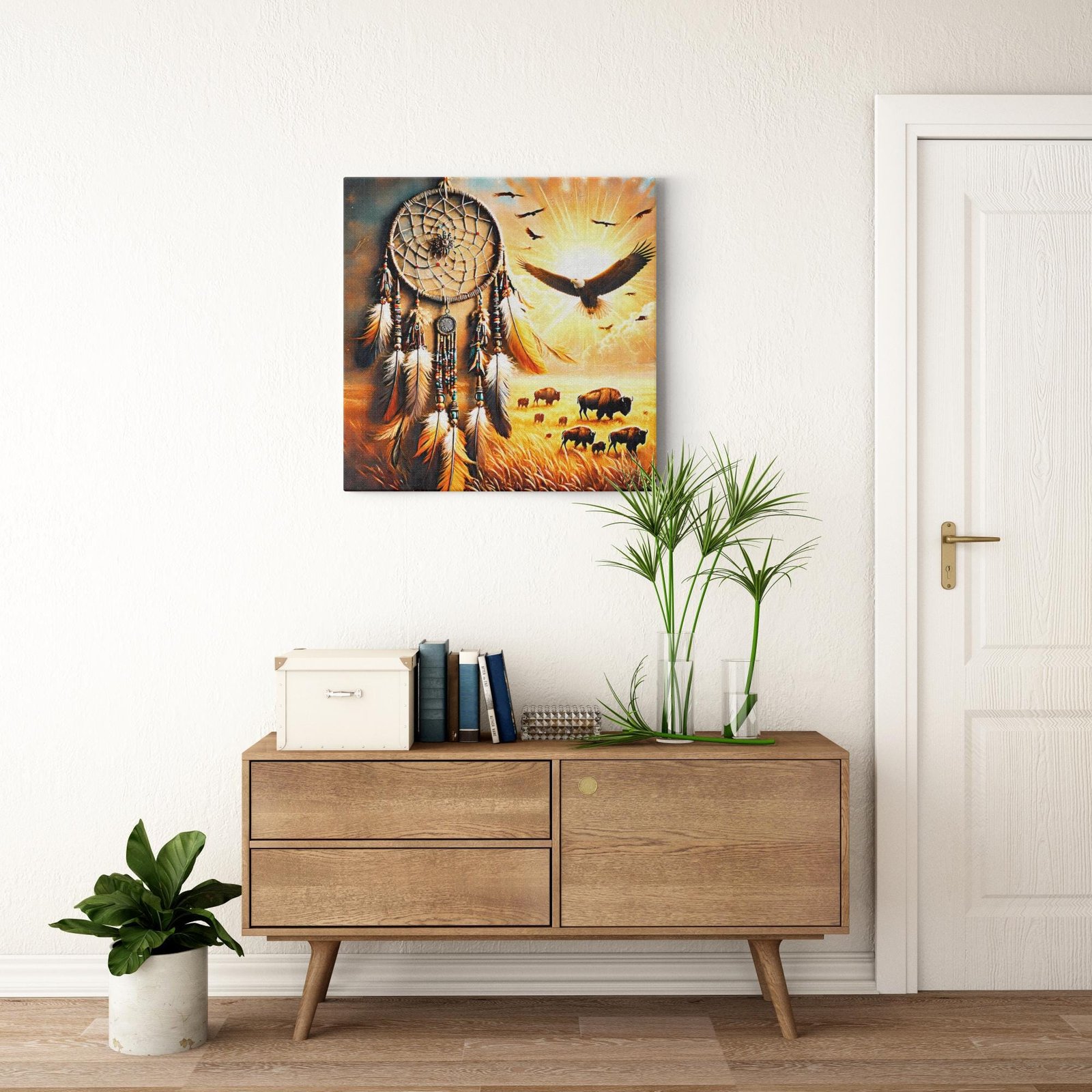 Dreamcatcher with Majestic Eagle & Bison Landscape Canvas Wall Decor - Image 2