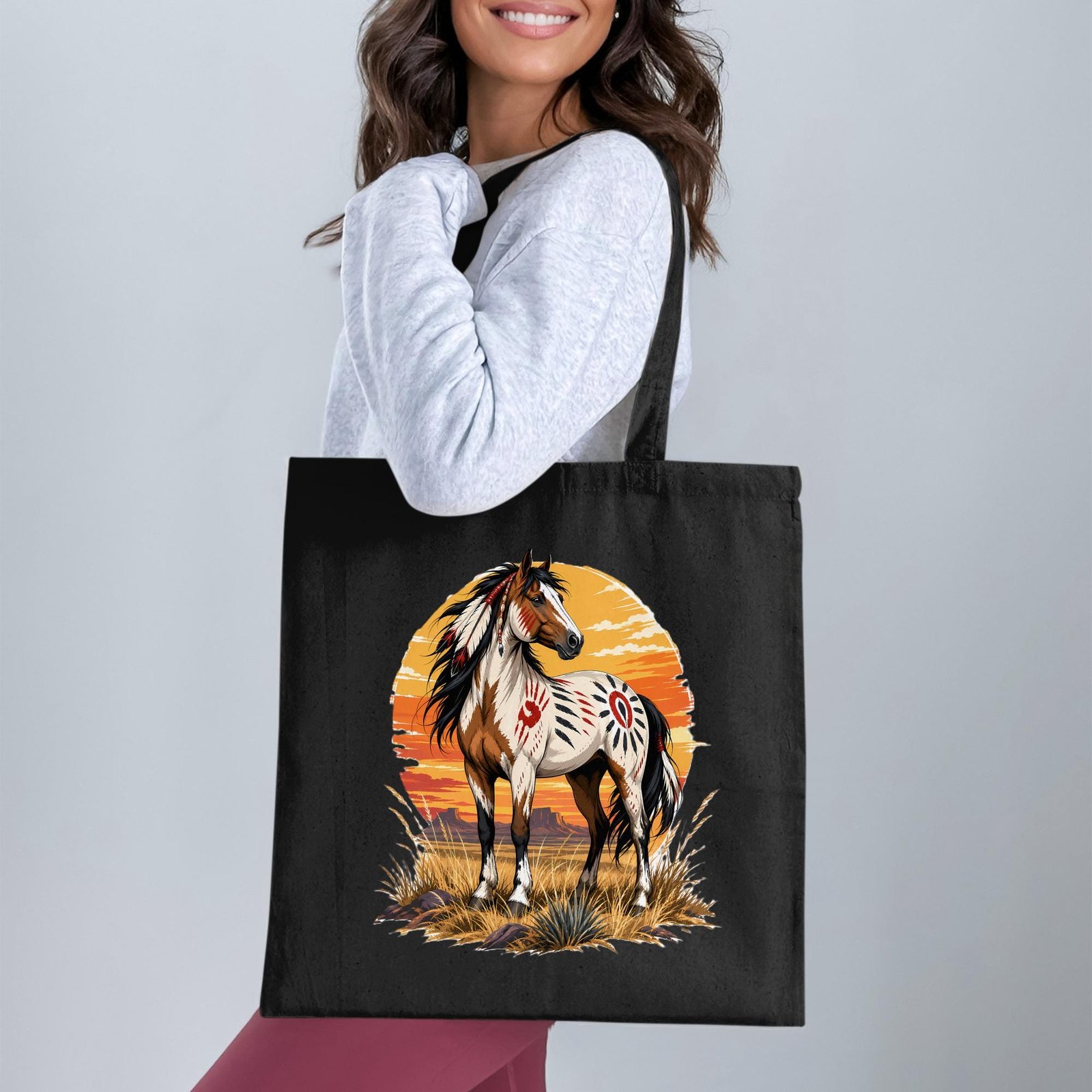 Native American Style Painted Horse Tote Bag - Image 5