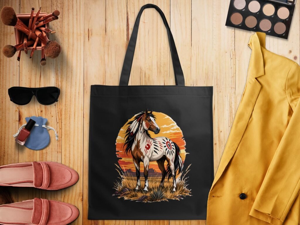 Native American Style Painted Horse Tote Bag