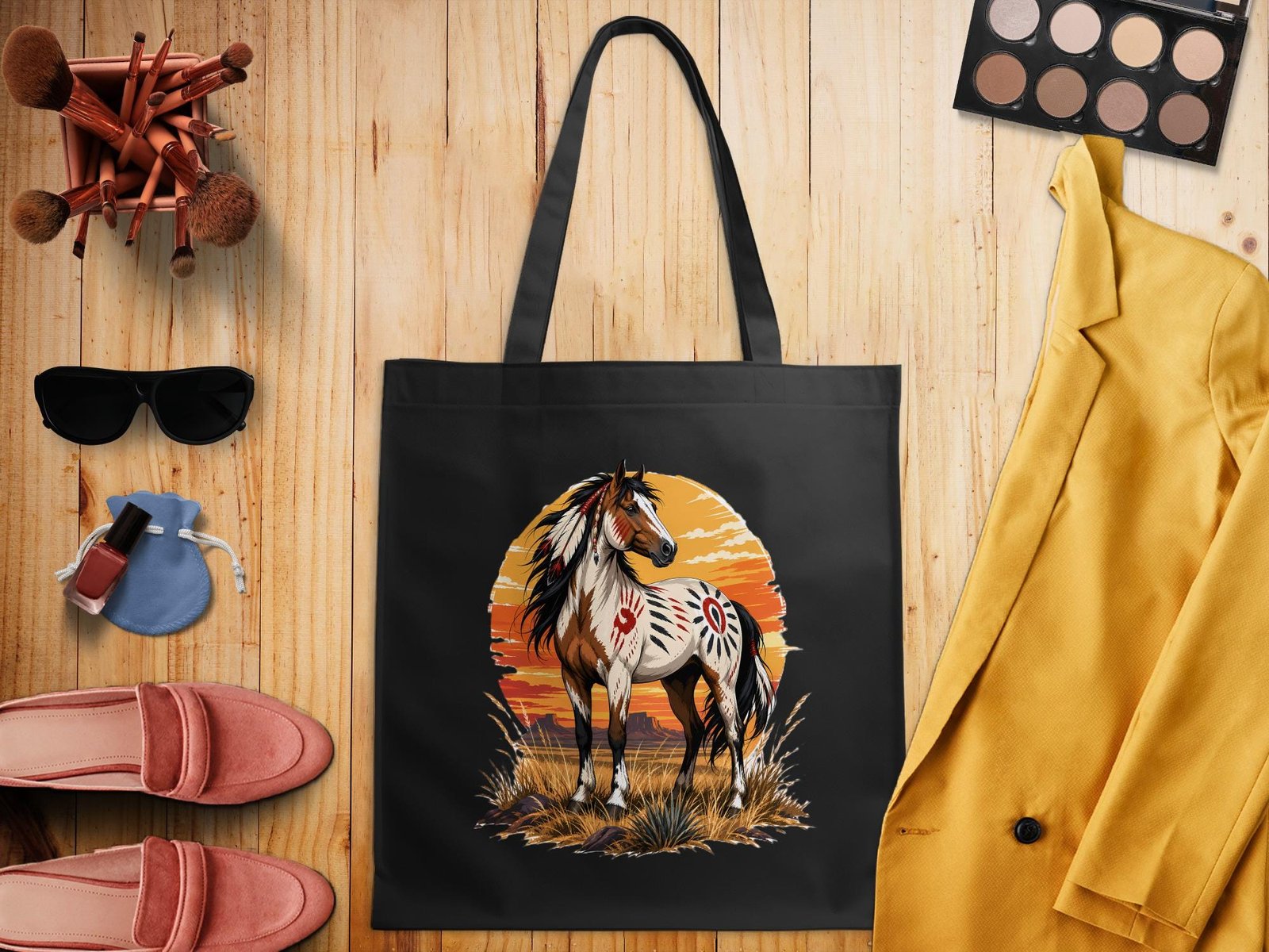 Native American Style Painted Horse Tote Bag