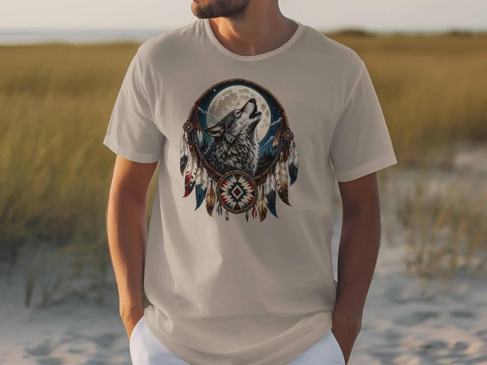 Howling Wolf Moon Dreamcatcher T-Shirt - Image 2