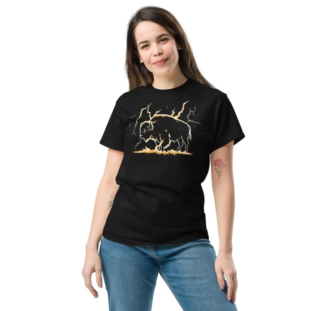Bison Is Lightning Graphic T-Shirt Unisex Cotton Streetwear Tee Native American Art