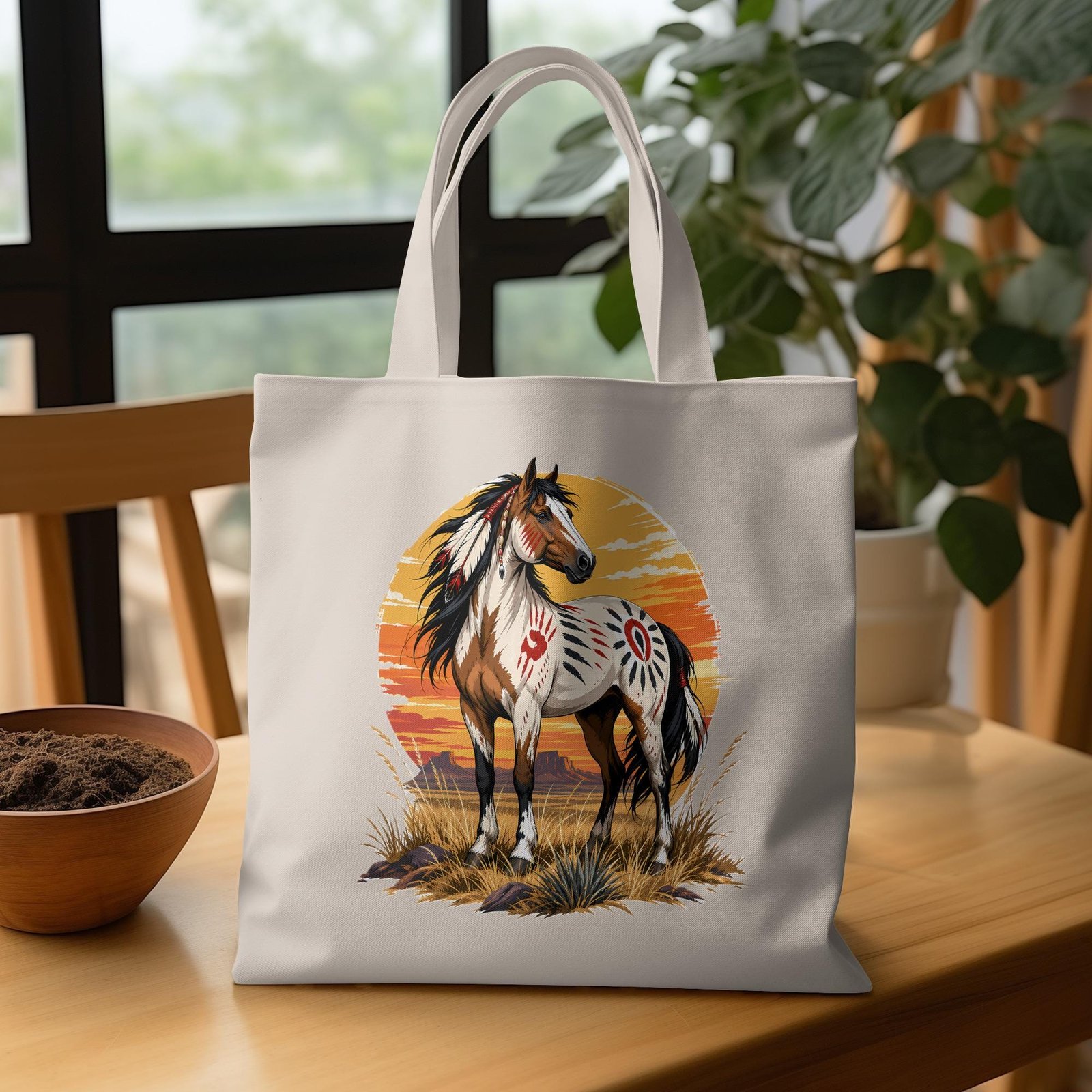 Native American Style Painted Horse Tote Bag - Image 6