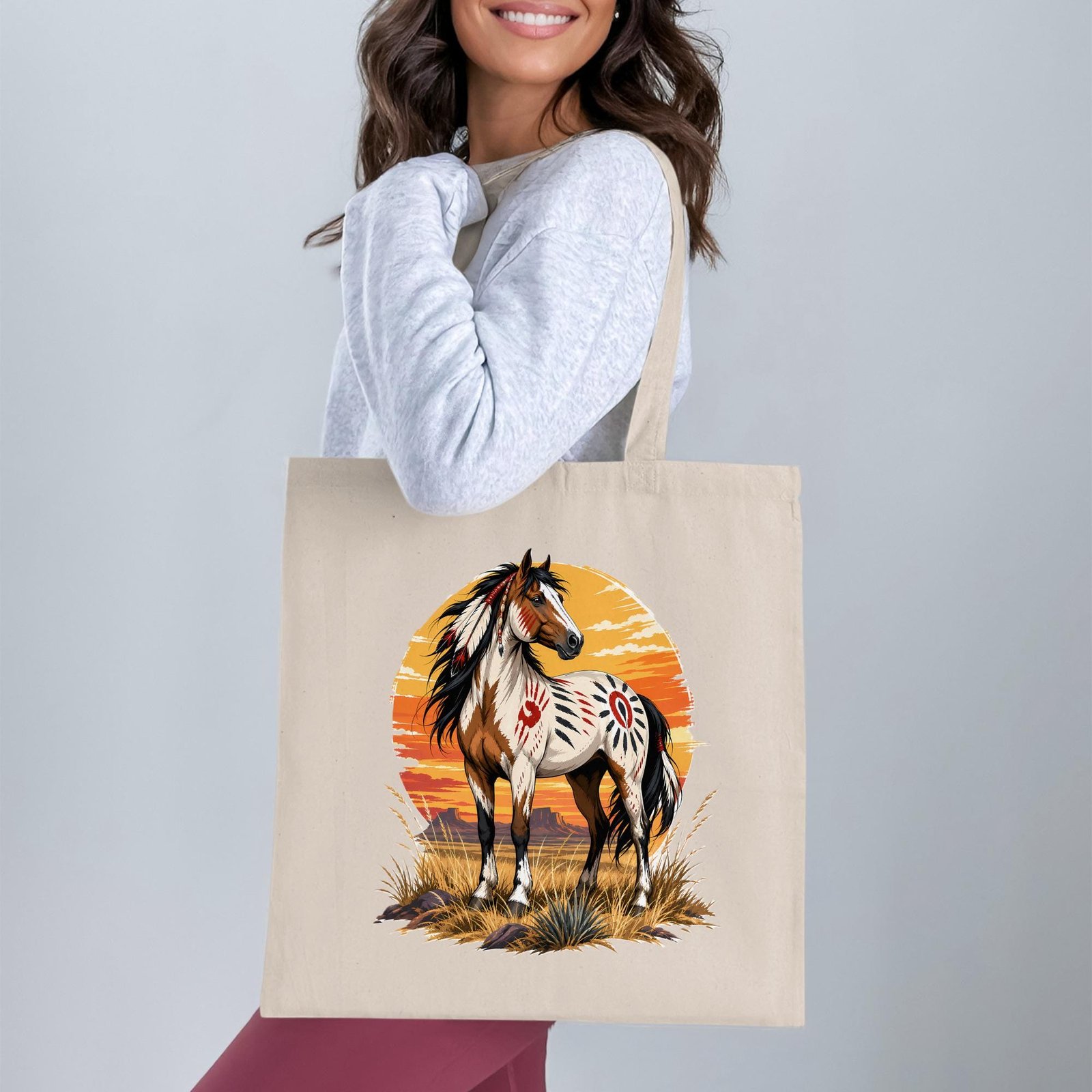Native American Style Painted Horse Tote Bag - Image 4